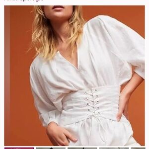 BRAND NEW WT Anthropologie Akemi + Kin
Linen White Corset Balloon Sleeve Blouse